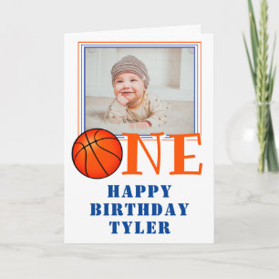 Basketball Ball ONE Kinder Foto 1. Geburtstag Karte