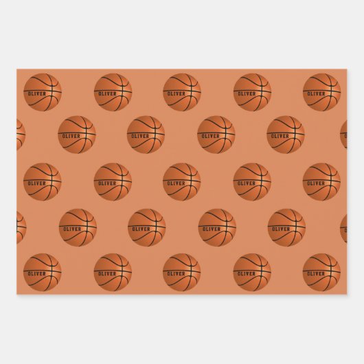 Basketball Ball Pattern Kinder Geburtsname Wrappin Geschenkpapier Set (Vorderseite)