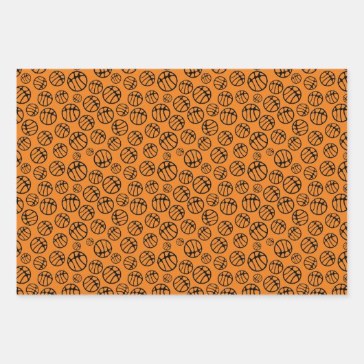 Basketball Ball Pattern Orange Name  Geschenkpapier Set (Vorderseite 3)