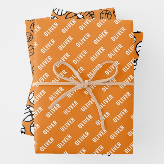Basketball Ball Pattern Orange Name  Geschenkpapier Set (Beispiel)