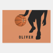 Basketball Ball Player Kinder Name Geburtstag Geschenkpapier Set (Vorderseite)