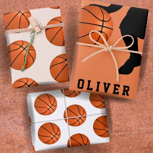 Basketball Ball Player Kinder Name Geburtstag Geschenkpapier Set