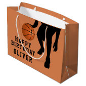 Basketball Ball Player Kinder Name Geburtstag Große Geschenktüte (Rückseite Schrägansicht)