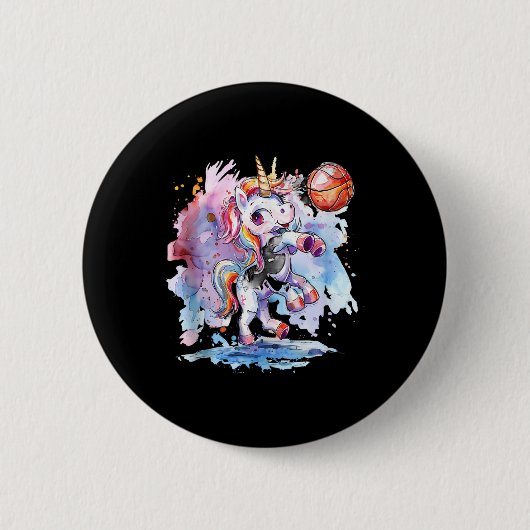 Basketball Ball Player Unicorn Kunstwerk Basketbal Button (Vorderseite)