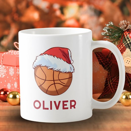 Basketball Ball Red Santa Hat Name Christmas  Kaffeetasse