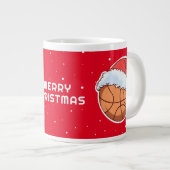 Basketball Ball Rote Weihnachtsmannmütze Frohe Wei Jumbo-Tasse (Vorderseite Rechts)
