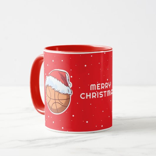 Basketball Ball Rote Weihnachtsmannmütze Frohe Wei Tasse (Vorderseite Links)