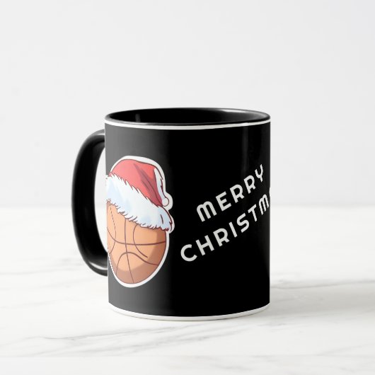 Basketball Ball Rote Weihnachtsmannmütze Frohe Wei Tasse (Vorderseite Links)