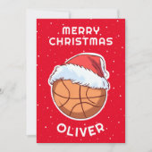 Basketball Ball Rote Weihnachtsmannmütze Weihnacht Feiertagskarte (Vorderseite)