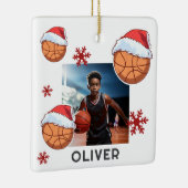 Basketball Ball Santa Hat Name Photo Christmas Keramikornament (Rechts)