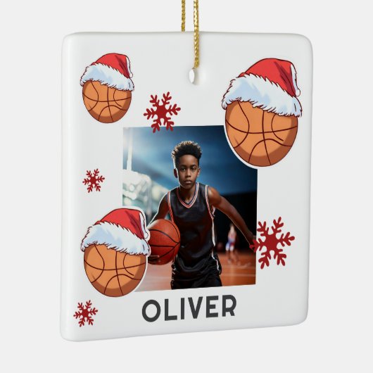 Basketball Ball Santa Hat Name Photo Christmas Keramikornament (Rechts)