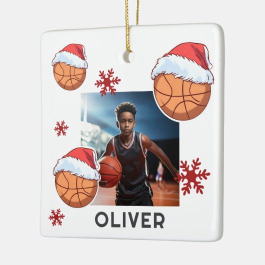 Basketball Ball Santa Hat Name Photo Christmas Keramikornament (Links)