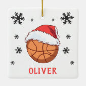 Basketball Ball Santa Hat Snowflake Name Keramikornament (Rückseite)
