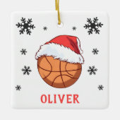 Basketball Ball Santa Hat Snowflake Name Keramikornament (Vorderseite)