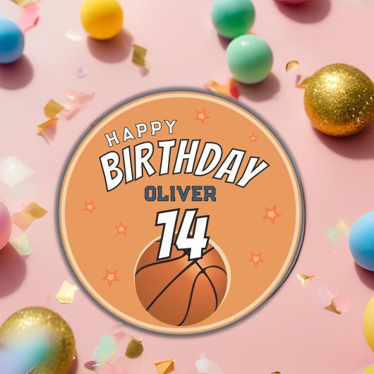 Basketball-Ball-Sport-Happy Geburtstag Runder Aufkleber