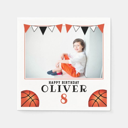 Basketball Ball Sports Boy Foto Geburtstag Serviette (Vorderseite)