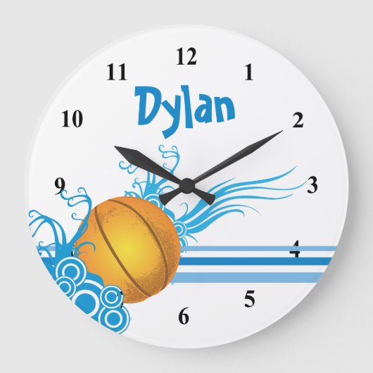 Basketball Ball Sports Game Personalisierter Name Große Wanduhr (Vorderseite)
