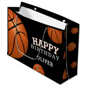 Basketball Ball Sports Happy Geburtsname Große Geschenktüte (Vorderseite Schrägansicht)