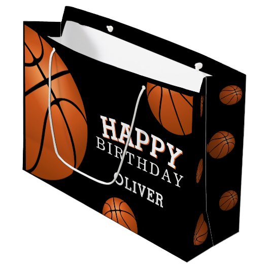 Basketball Ball Sports Happy Geburtsname Große Geschenktüte (Vorderseite Schrägansicht)