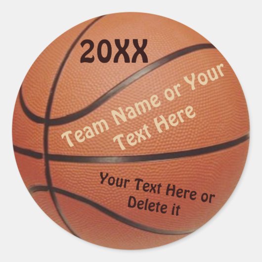 Basketball-Ball-Sticker, Typ-JAHR, TEAM, Nachricht Runder Aufkleber (Vorderseite)