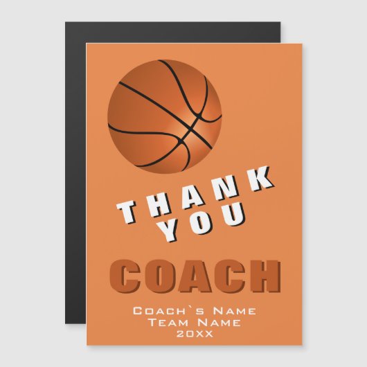 Basketball Ball Vielen Dank Coach Magnet Card (Vorne/Hinten)