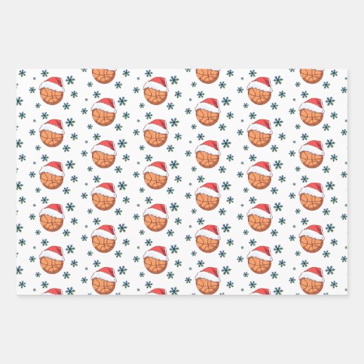 Basketball Ball Weihnachtsmannmütze Snowflake Name Geschenkpapier Set (Vorderseite 3)