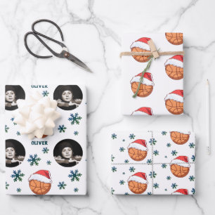 Basketball Ball Weihnachtsmannmütze Snowflake Name Geschenkpapier Set