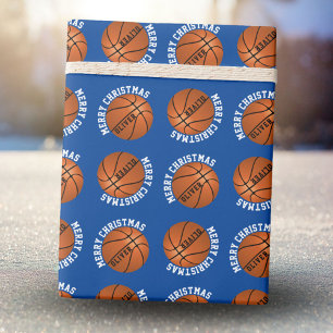 Basketball Bälle Kinder Name Blau Frohe Weihnachte Geschenkpapier