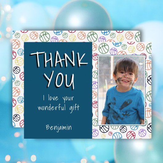Basketball Balls Blue Boy Foto Danke, Geburtstag Postkarte