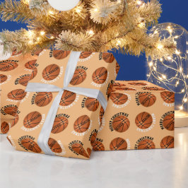 Basketball Balls Kinder Name Orange Weihnachten Geschenkpapier