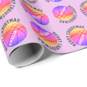 Basketball Balls Kinder Name Rosa Weihnachten Geschenkpapier (Rolleneckpunkt)