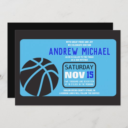 BASKETBALL Bar Mitzvah Einladung (Vorne/Hinten)