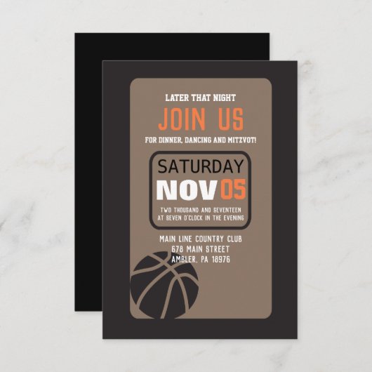 BASKETBALL Bar Mitzvah Einladungs-Party-Karte Einladung (Vorne/Hinten)