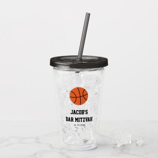 Basketball Bar Mitzvah Personalisiert Acryltrinkbecher (Rückseite Ice)