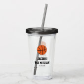 Basketball Bar Mitzvah Personalisiert Acryltrinkbecher (Rückseite)