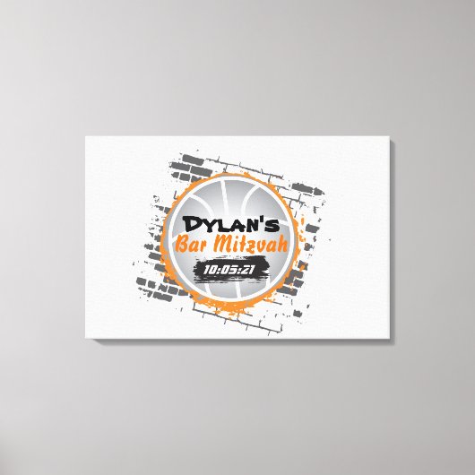 Basketball Bar Mitzvah-Zeichen auf Speicherkarte Leinwanddruck (Vorderseite)