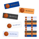 Basketball-Basketball-Basketball - Name Kinderetiketten<br><div class="desc">Moderne Sport Basketball Kinderschilder mit Namen // Niedliche und farbenfrohe Kinderetiketten mit Namen - eine großartige Möglichkeit, um die Notebooks, Spielzeuge, Schuhe, Rucksäcke, Kleidung und alles andere, was das Haus verlasse, zu personalisieren. Dieses einfache und niedliche Design verfügt über einen Basketball auf dem Hintergrund in verschiedenen Farben - Blau, Schwarz,...</div>