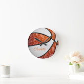 Basketball-Basketball mit orangefarbenem Federball Runde Wanduhr (Zuhause)