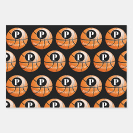 Basketball Benutzerdefinierter Monogrammname Geschenkpapier Set
