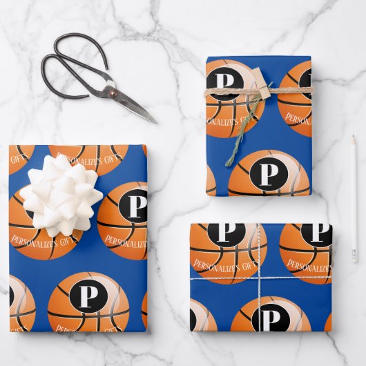 Basketball Benutzerdefinierter Monogrammname Geschenkpapier Set (Vorderseite)