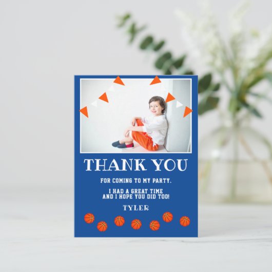 Basketball Birthday Foto Vielen Dank Postkarte (Stehend Vorderseite)
