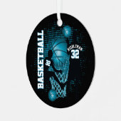 Basketball 🏀 - Black and Baby Blue Ornament Aus Metall (Vorderseite links)