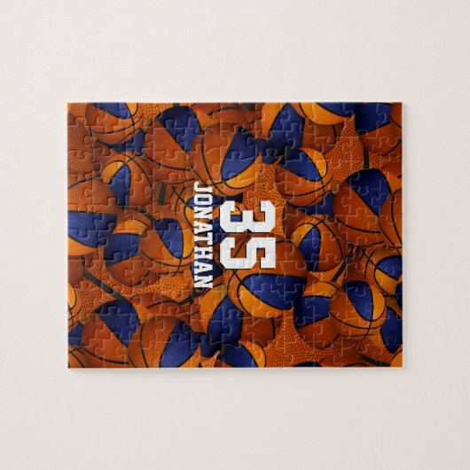 Basketball, blau-orange Jungs Mädchen Mannschaftsf Puzzle (Horizontal)