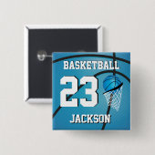 Basketball Blau und Weiß | Personalisieren Button (Vorne & Hinten)
