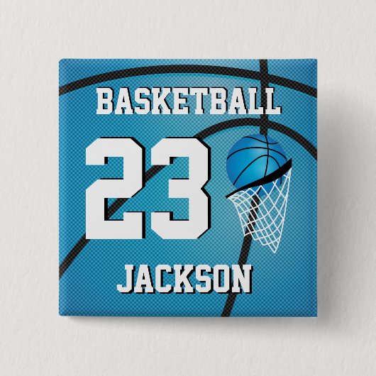 Basketball Blau und Weiß | Personalisieren Button (Vorderseite)