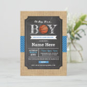 BasketBall Blue Boy Baby Showsport Einladung (Stehend Vorderseite)