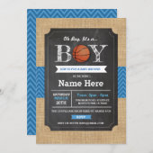 BasketBall Blue Boy Baby Showsport Einladung (Vorne/Hinten)