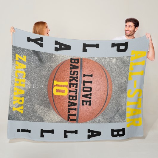 Basketball Blue Gray Team Spielernummer Fleecedecke (Beispiel)