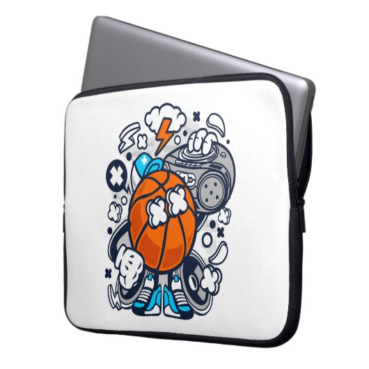 Basketball Boombox-Cartoon | Sport Laptopschutzhülle (Vorderseite Links)