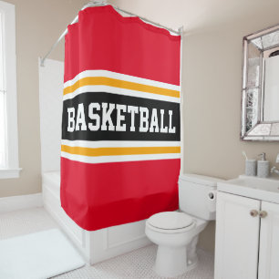 BASKETBALL Bright Red Black Yellow Racing Stripes Duschvorhang